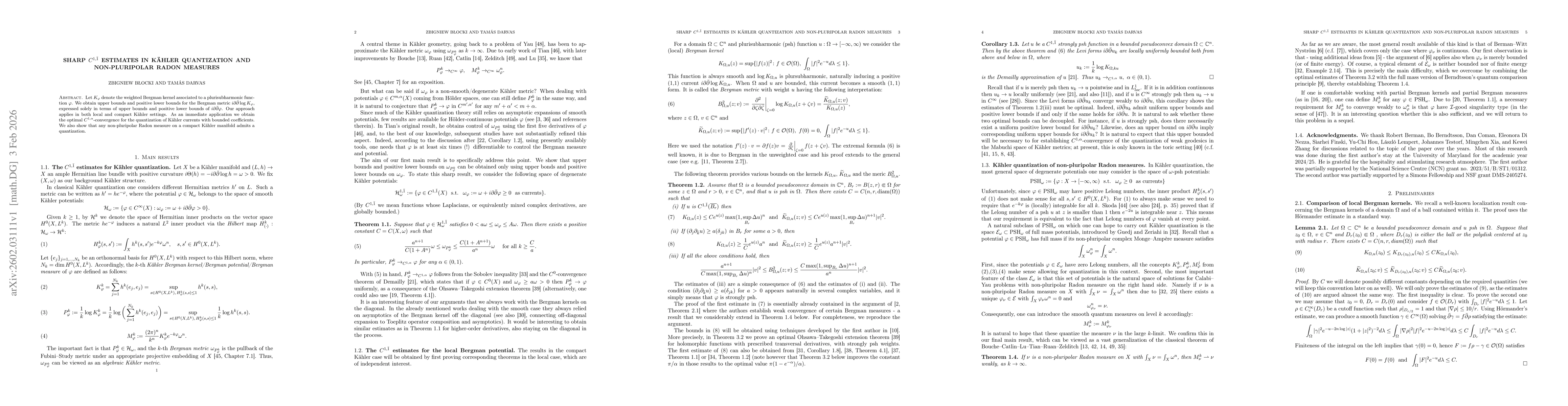 Thumbnail for Sharp $C^{1,\bar1}$ estimates in Kähler quantization and non-pluripolar Radon measures