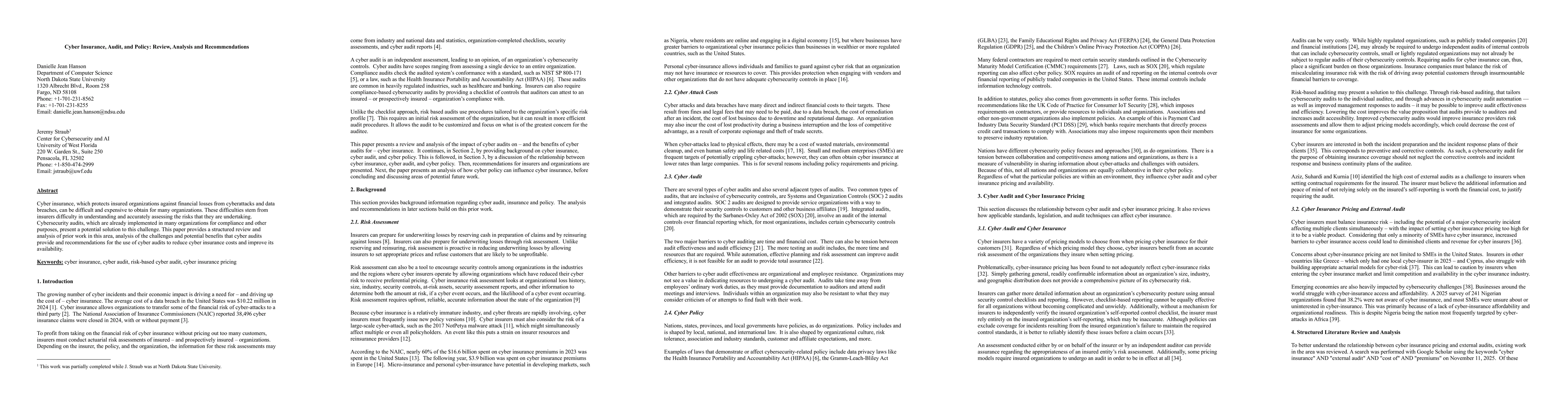 Thumbnail for Cyber Insurance, Audit, and Policy: Review, Analysis and Recommendations