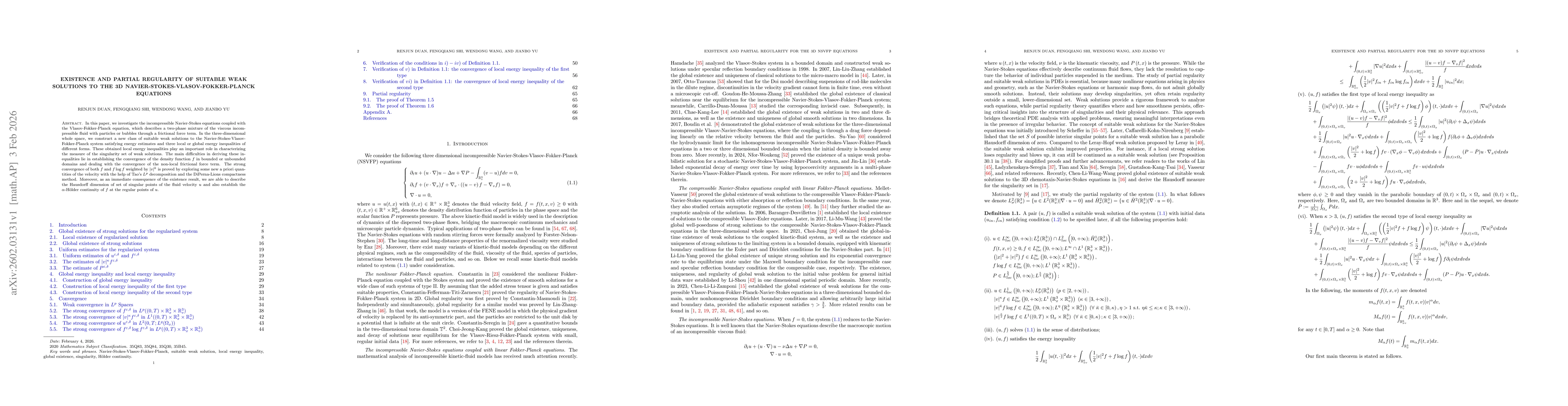 Thumbnail for Existence and partial regularity of suitable weak solutions to the 3D Navier-Stokes-Vlasov-Fokker-Planck equations