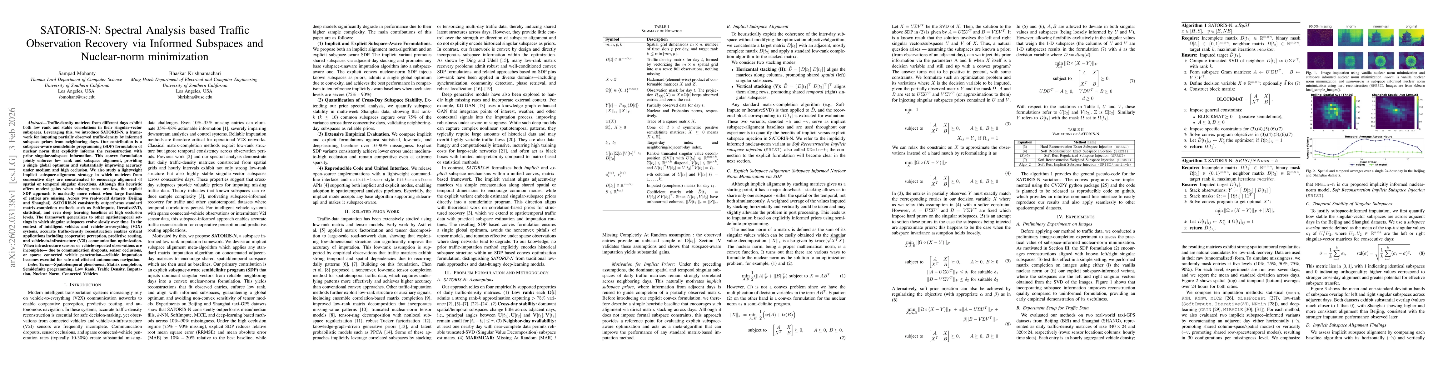 Thumbnail for SATORIS-N: Spectral Analysis based Traffic Observation Recovery via Informed Subspaces and Nuclear-norm minimization