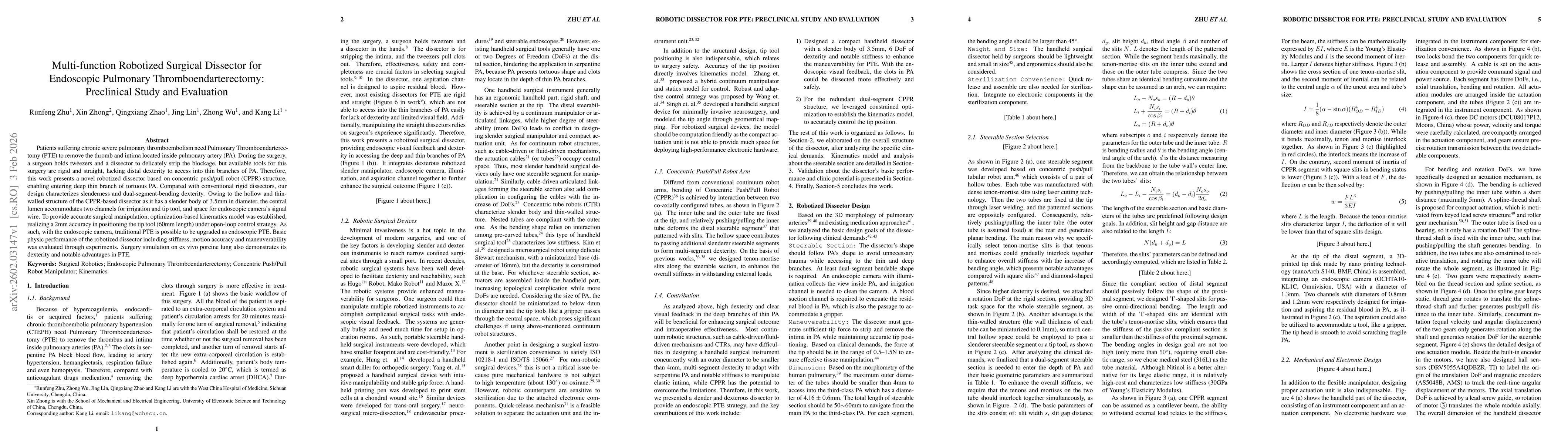 Thumbnail for Multi-function Robotized Surgical Dissector for Endoscopic Pulmonary Thromboendarterectomy: Preclinical Study and Evaluation