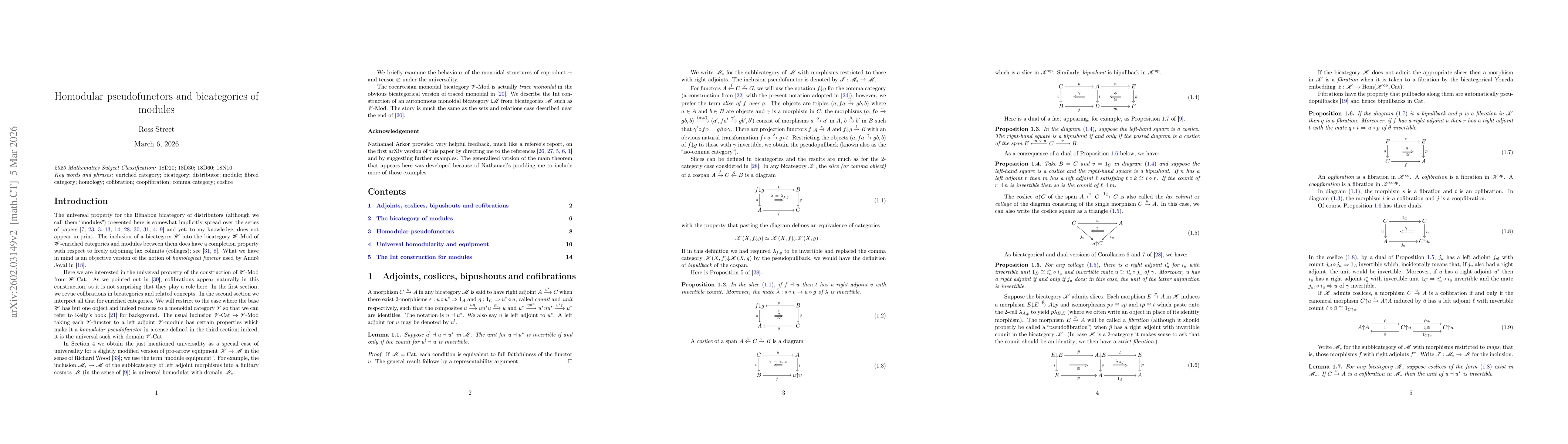 Thumbnail for Homodular pseudofunctors and bicategories of modules