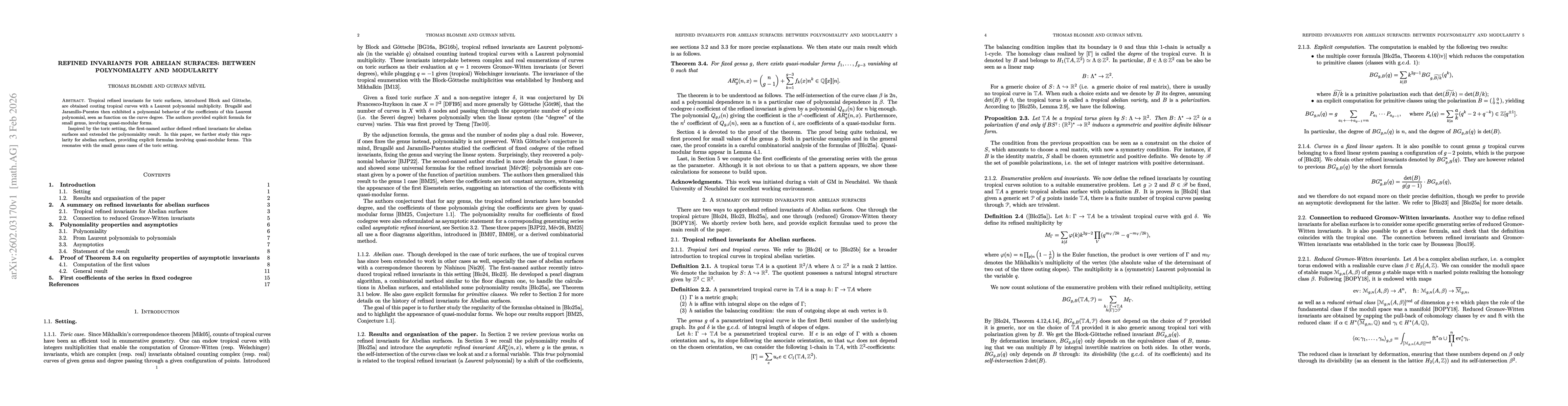 Thumbnail for Refined invariants for Abelian surfaces: between polynomiality and modularity