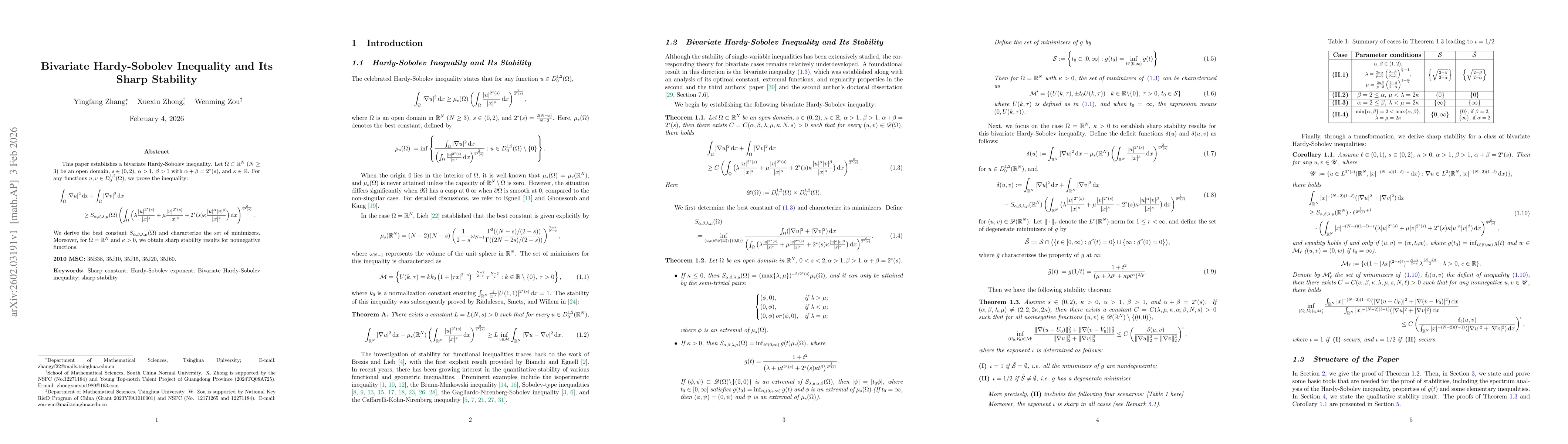 Thumbnail for Bivariate Hardy-Sobolev Inequality and Its Sharp Stability
