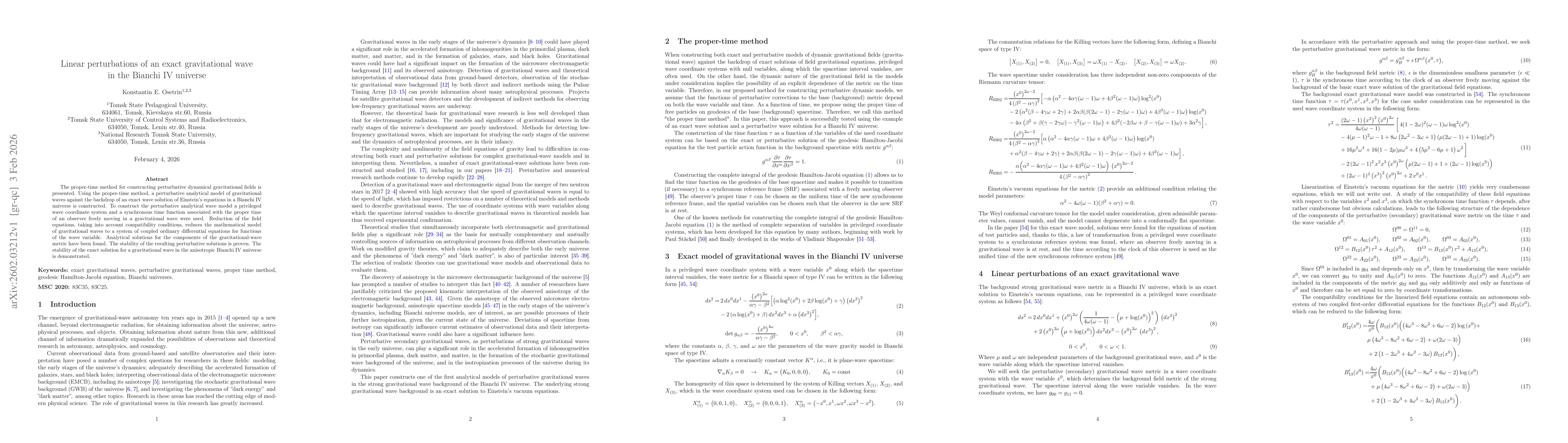 Thumbnail for Linear perturbations of an exact gravitational wave in the Bianchi IV universe