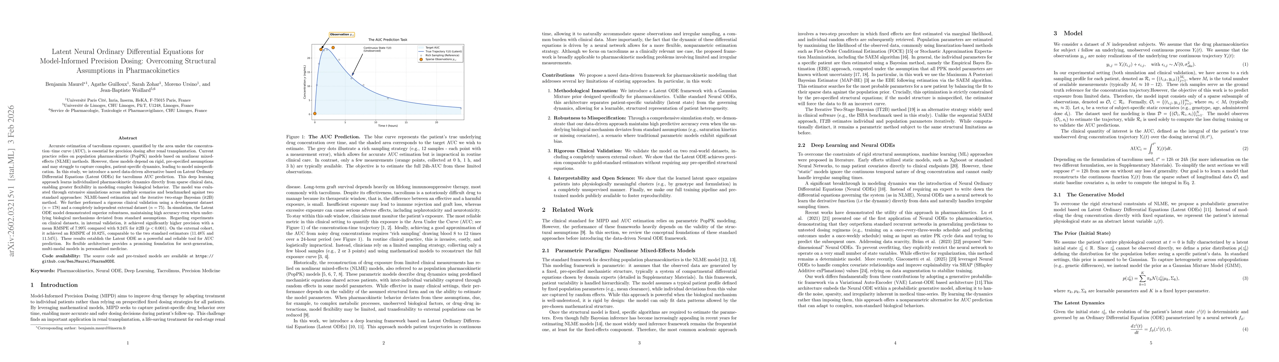 Thumbnail for Latent Neural-ODE for Model-Informed Precision Dosing: Overcoming Structural Assumptions in Pharmacokinetics