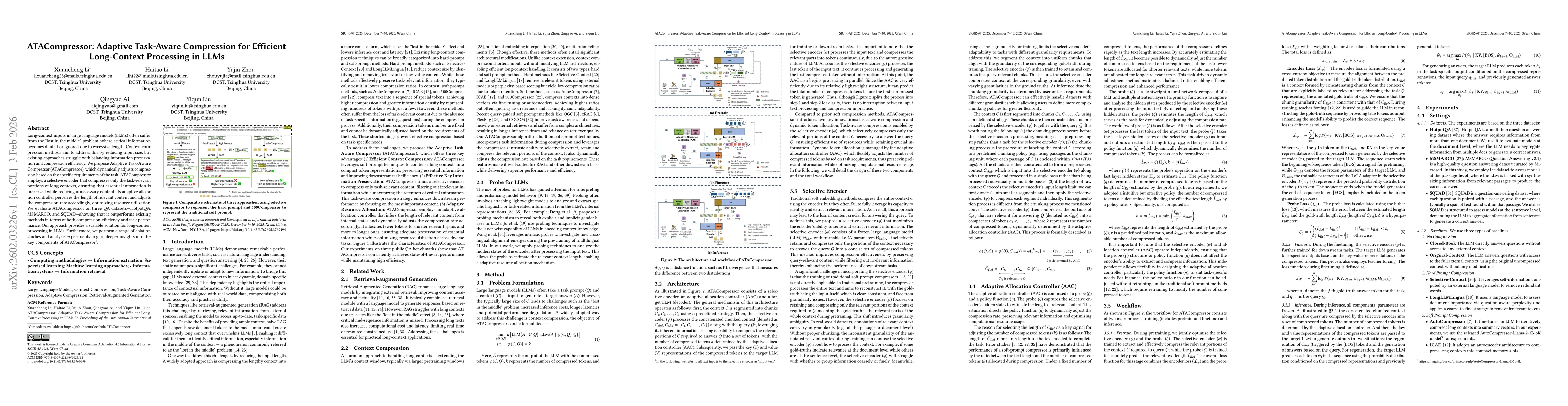 Thumbnail for ATACompressor: Adaptive Task-Aware Compression for Efficient Long-Context Processing in LLMs