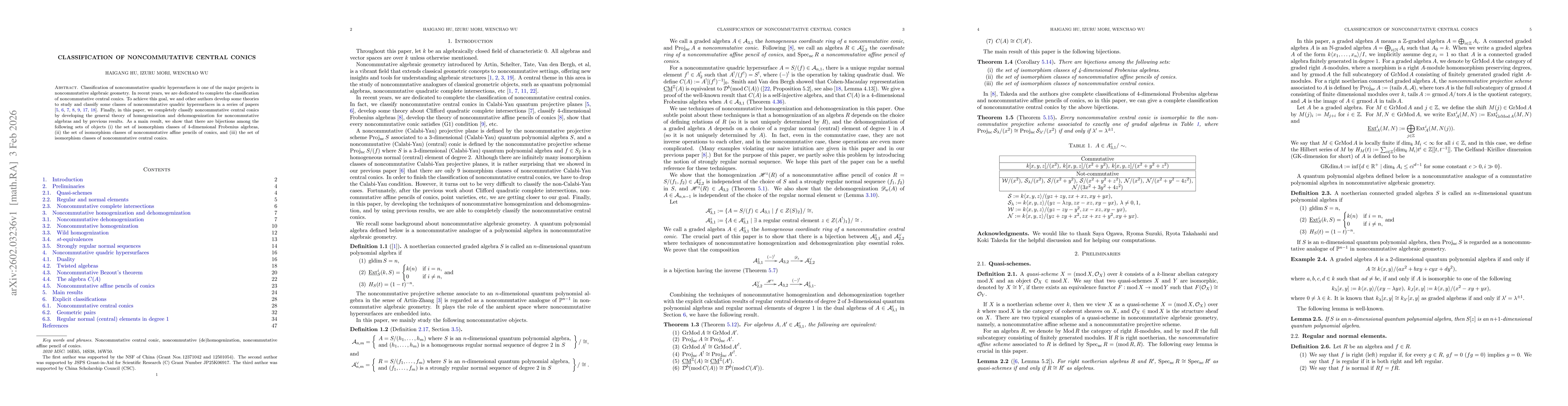 Thumbnail for Classification of noncommutative central conics