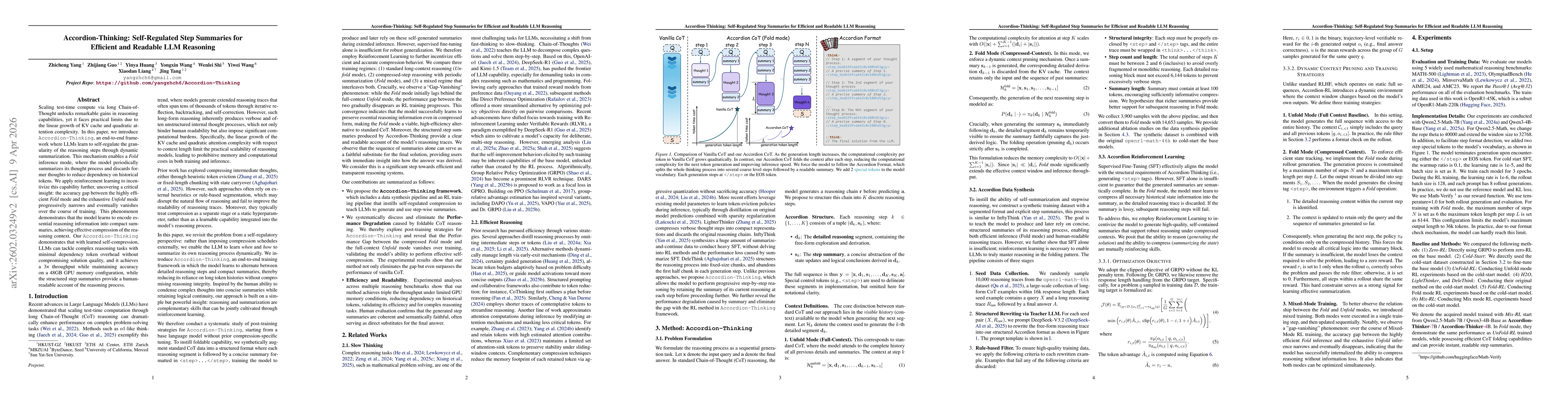 Thumbnail for Accordion-Thinking: Self-Regulated Step Summaries for Efficient and Readable LLM Reasoning