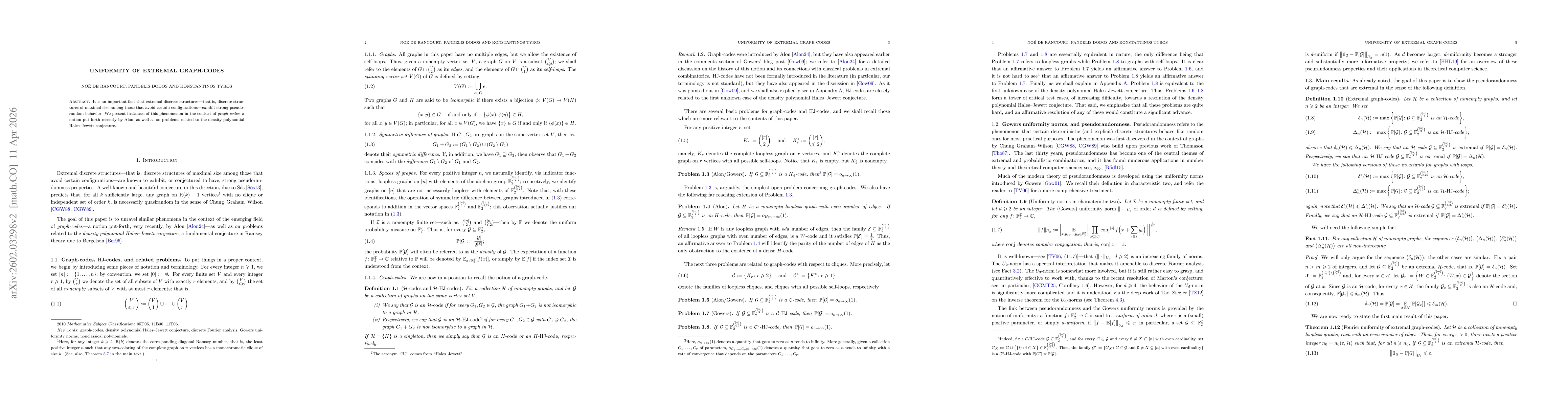 Thumbnail for Uniformity of extremal graph-codes