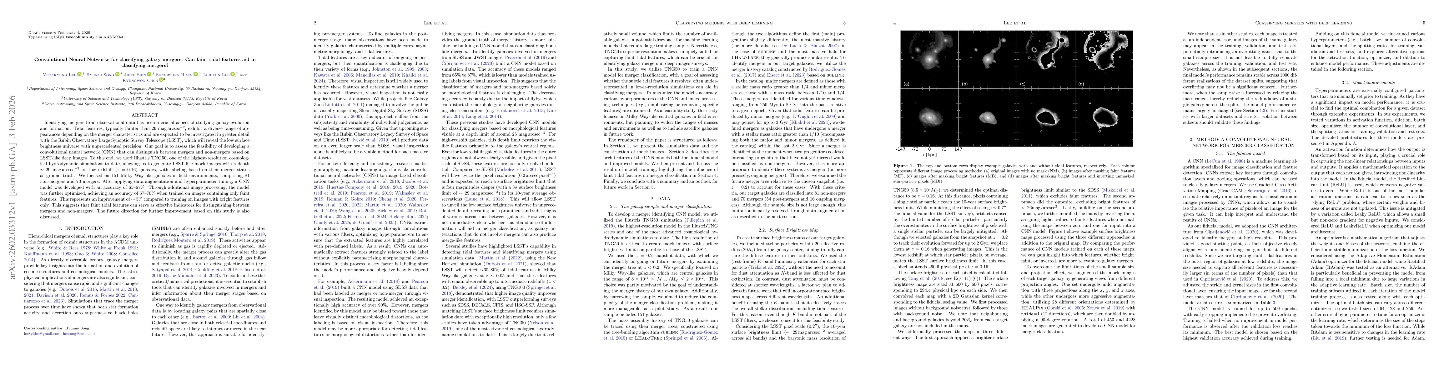 Thumbnail for Convolutional Neural Networks for classifying galaxy mergers: Can faint tidal features aid in classifying mergers?