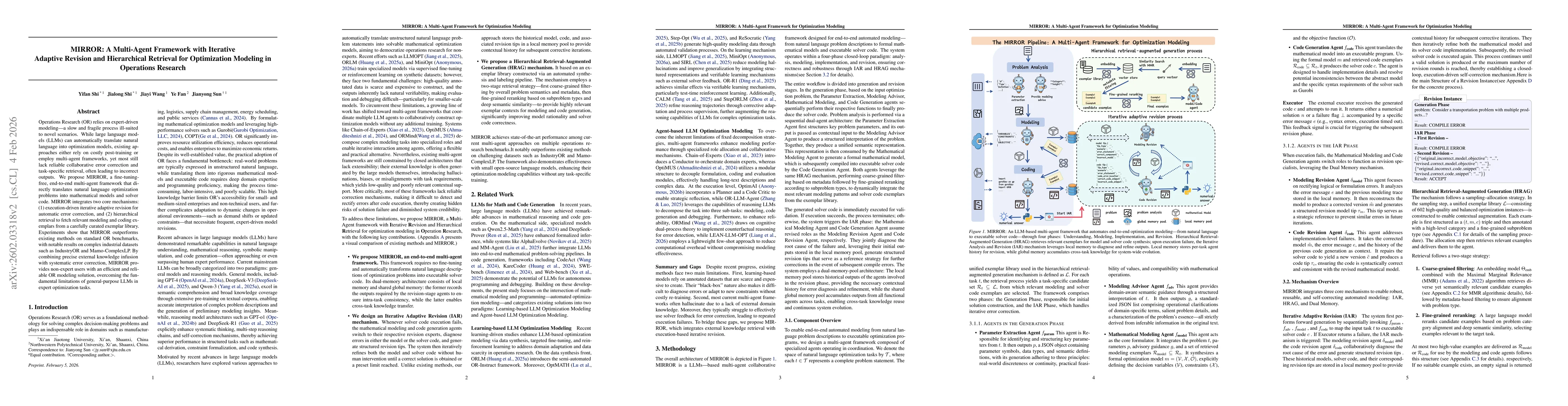 Thumbnail for MIRROR: A Multi-Agent Framework with Iterative Adaptive Revision and Hierarchical Retrieval for Optimization Modeling in Operations Research