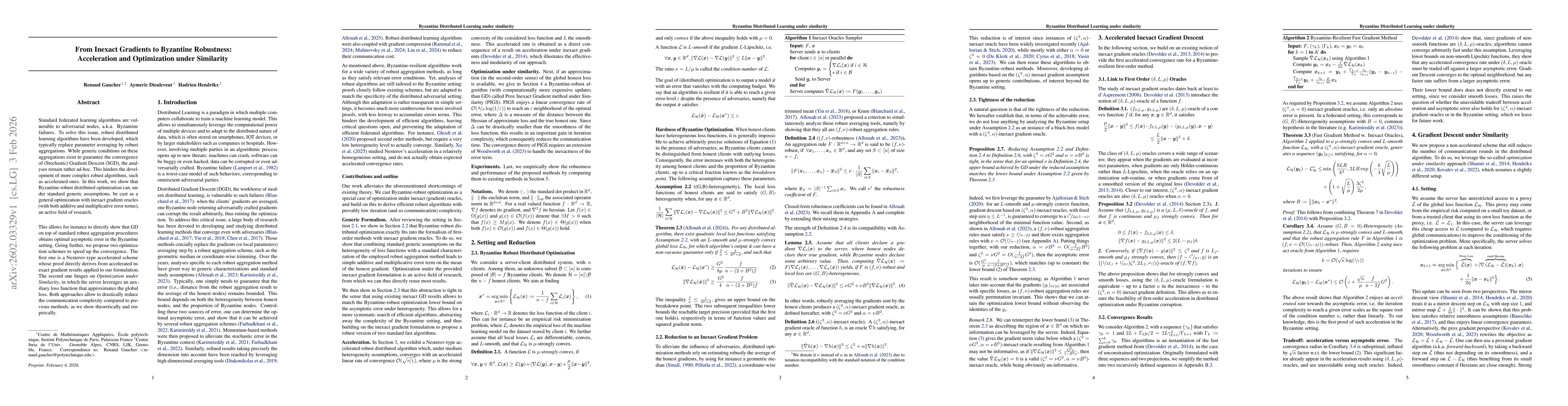 Thumbnail for From Inexact Gradients to Byzantine Robustness: Acceleration and Optimization under Similarity