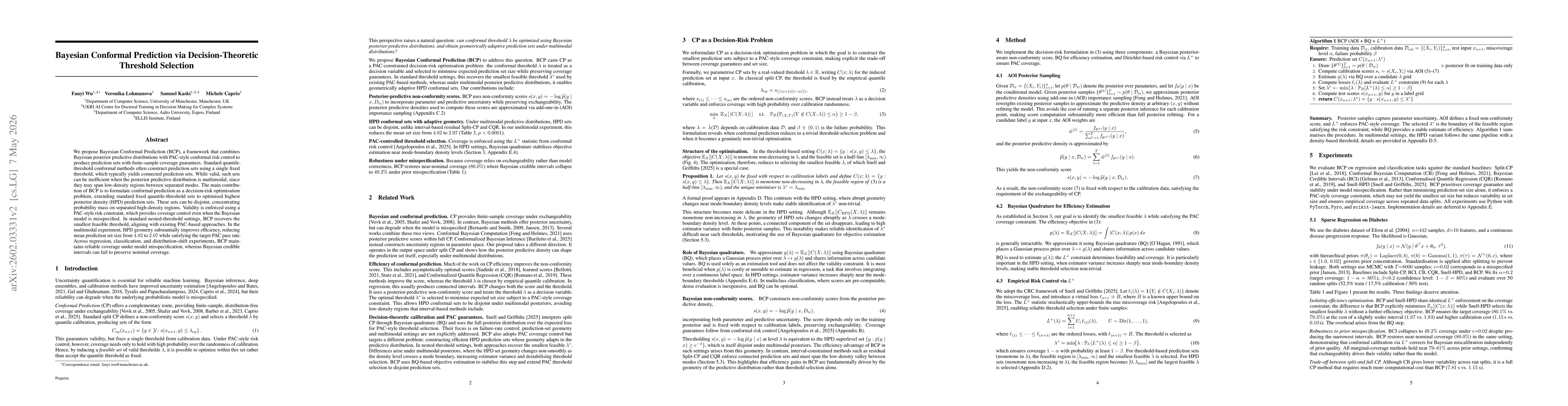 Thumbnail for Bayesian Conformal Prediction as a Decision Risk Problem
