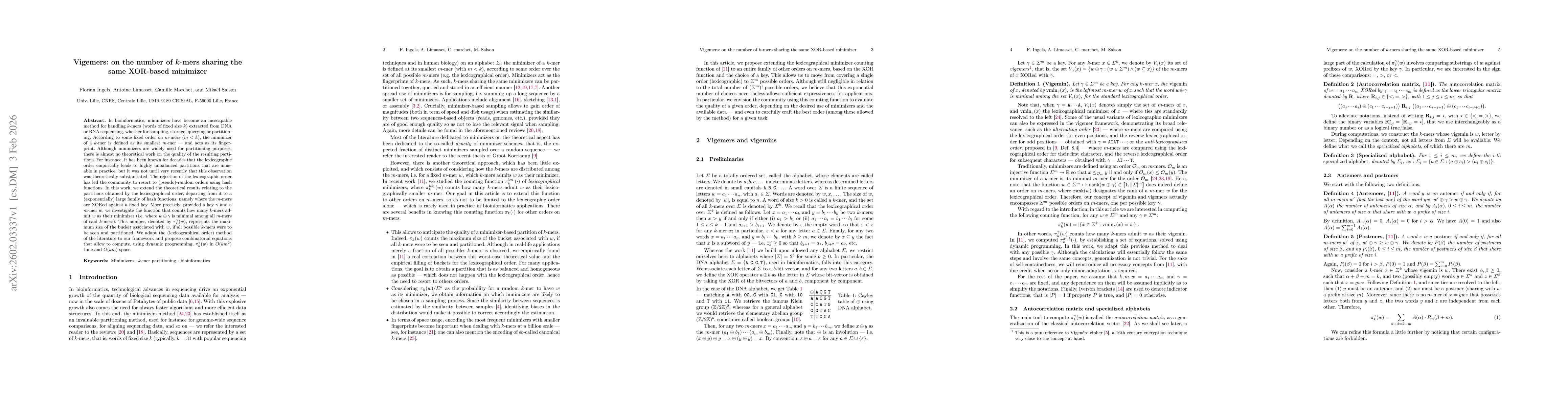 Thumbnail for Vigemers: on the number of $k$-mers sharing the same XOR-based minimizer