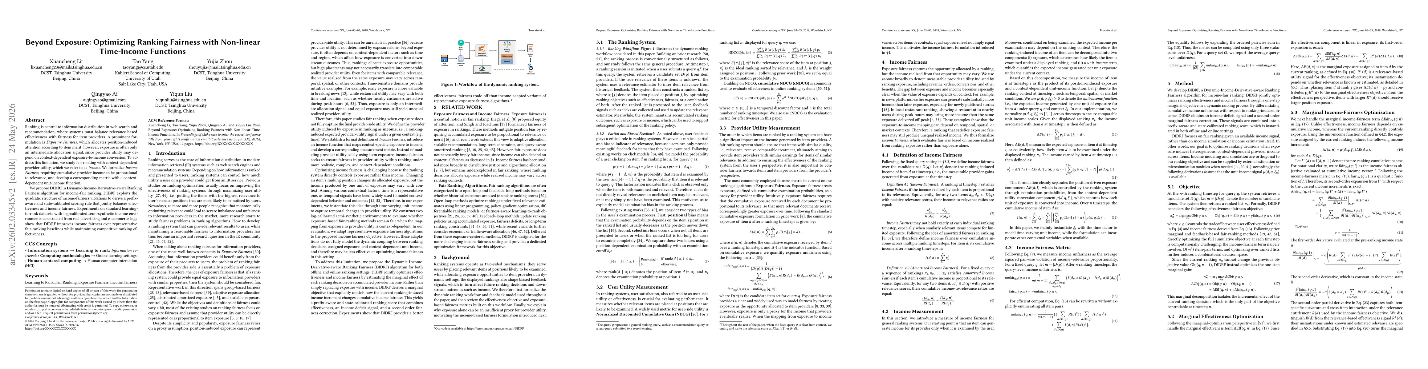 Thumbnail for Beyond Exposure: Optimizing Ranking Fairness with Non-linear Time-Income Functions