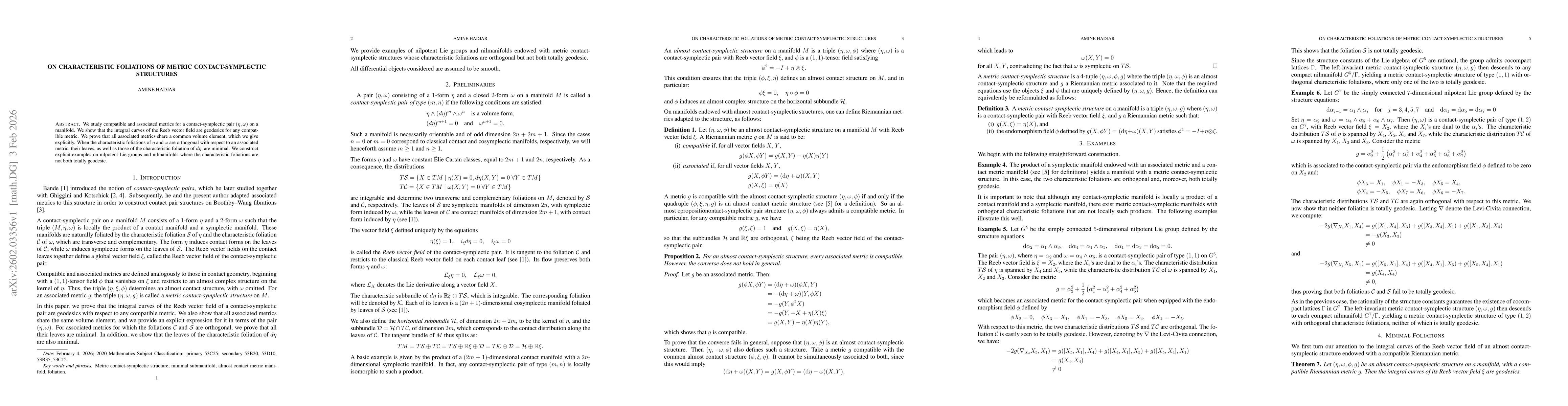 Thumbnail for On characteristic foliations of metric contact-symplectic structures