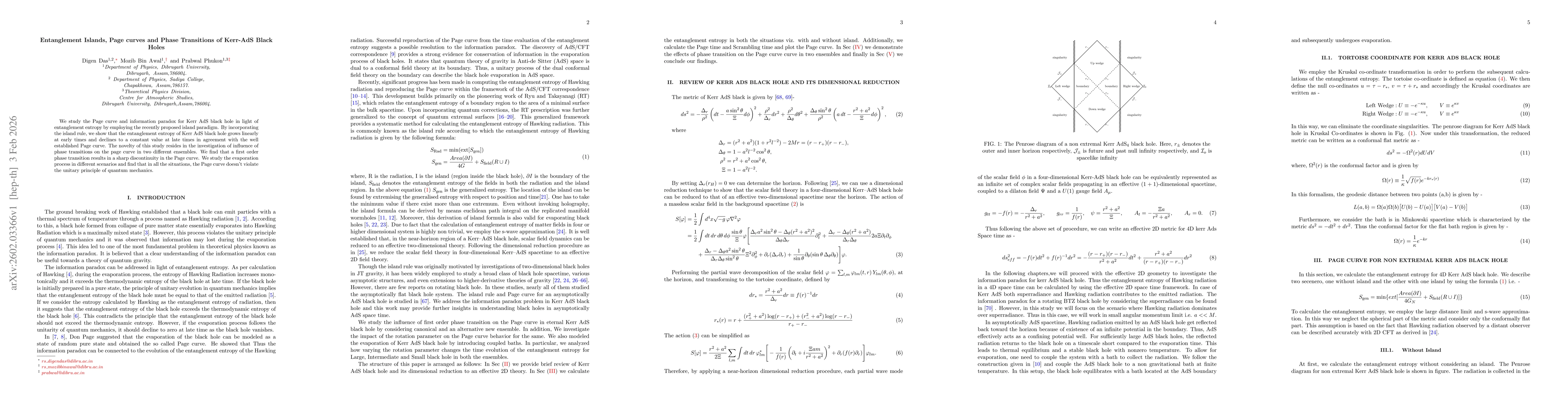 Thumbnail for Entanglement Islands, Page curves and Phase Transitions of Kerr-AdS Black Holes