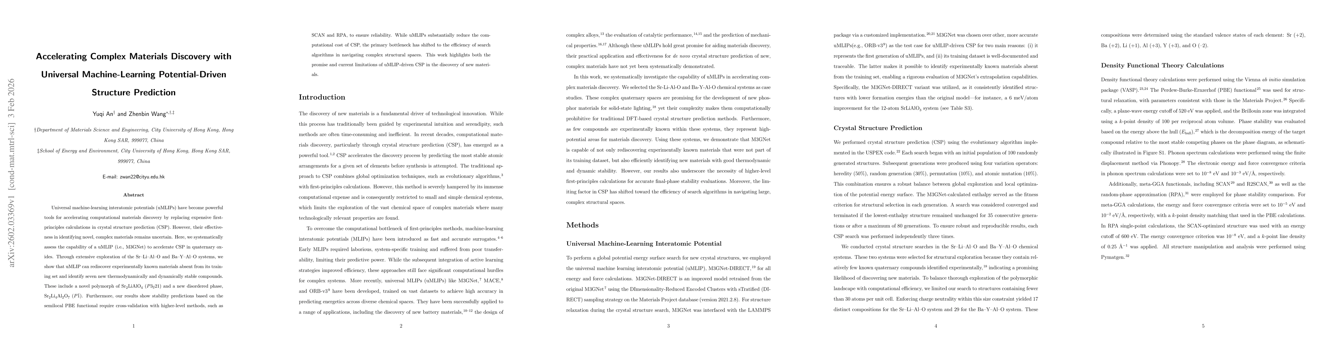 Thumbnail for Accelerating Complex Materials Discovery with Universal Machine-Learning Potential-Driven Structure Prediction