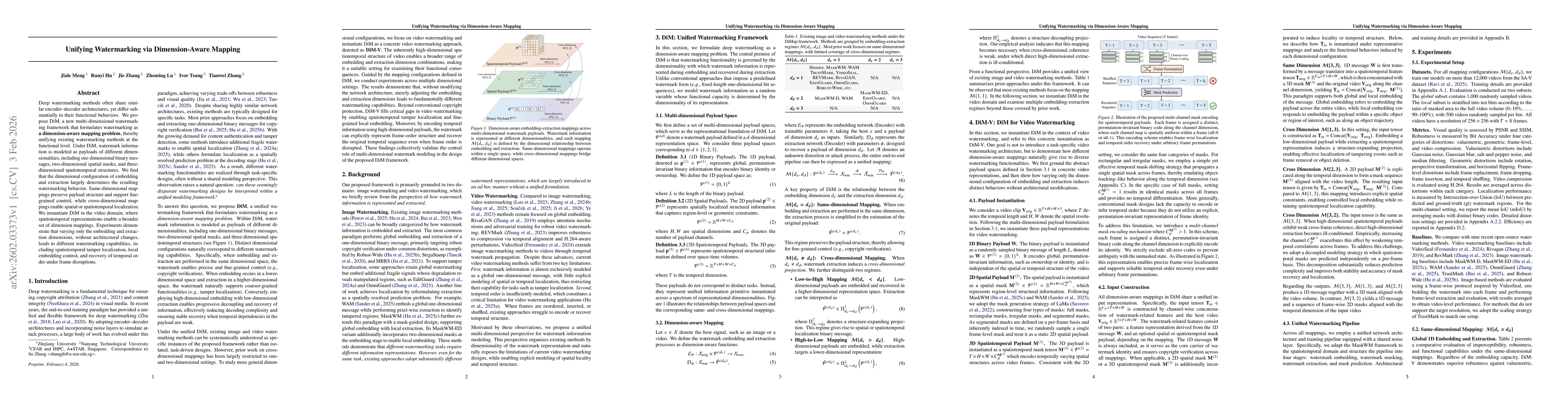 Thumbnail for Unifying Watermarking via Dimension-Aware Mapping