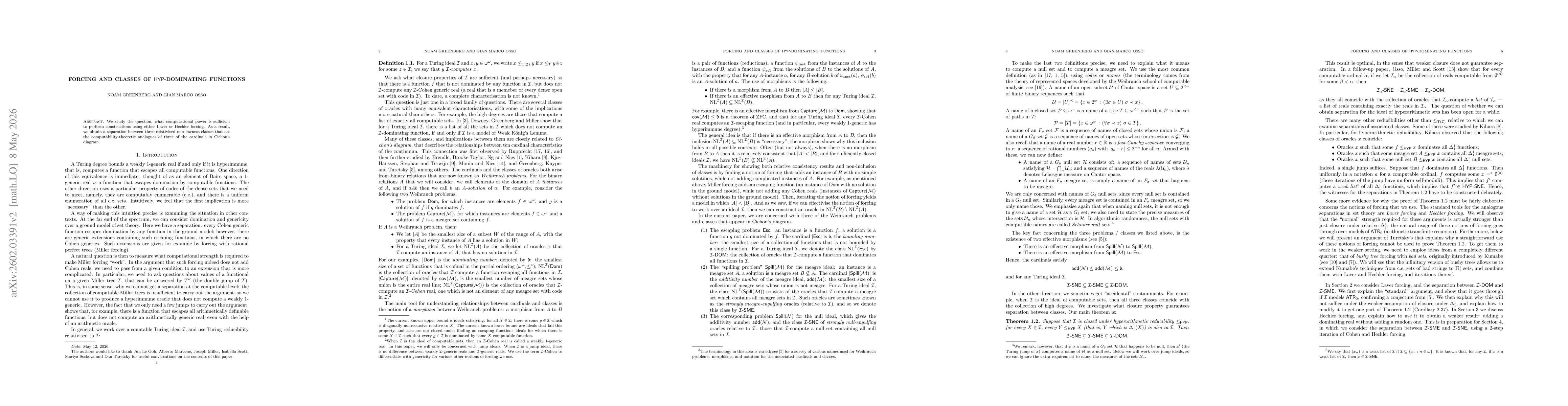 Thumbnail for Forcing and classes of $\mathsf{HYP}$-dominating functions