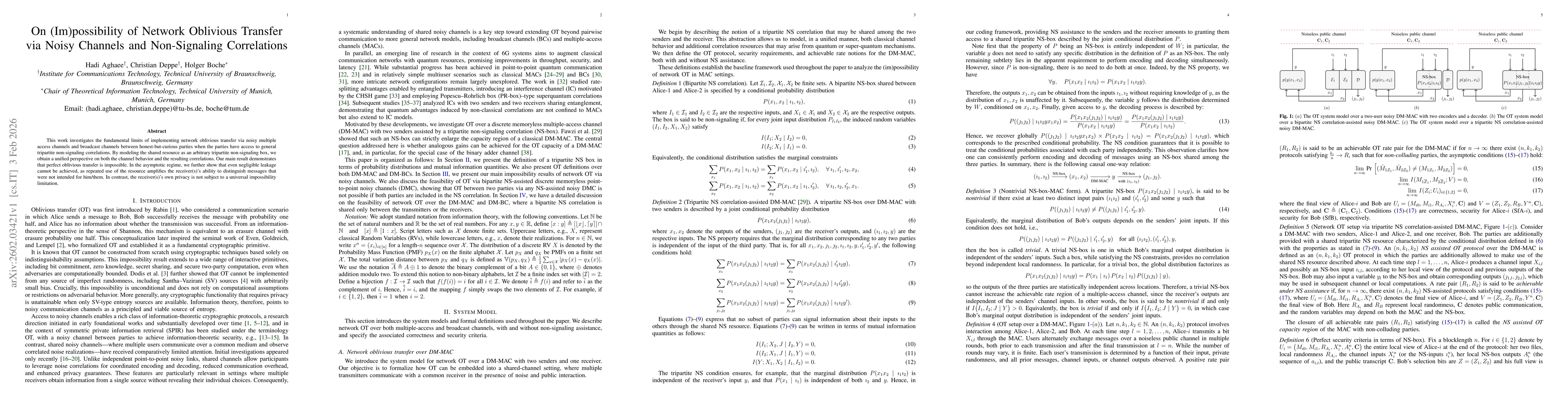 Thumbnail for On (Im)possibility of Network Oblivious Transfer via Noisy Channels and Non-Signaling Correlations