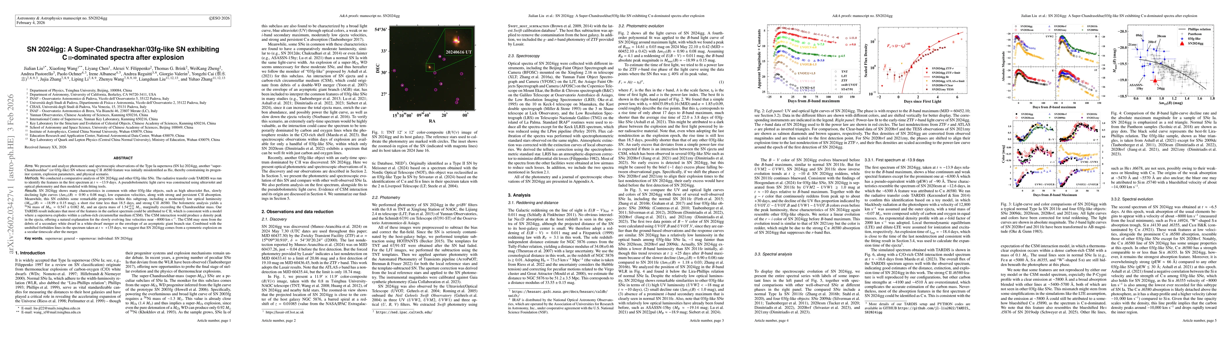 Thumbnail for SN 2024igg: A Super-Chandrasekhar/03fg-like SN exhibiting C II-dominated spectra after explosion
