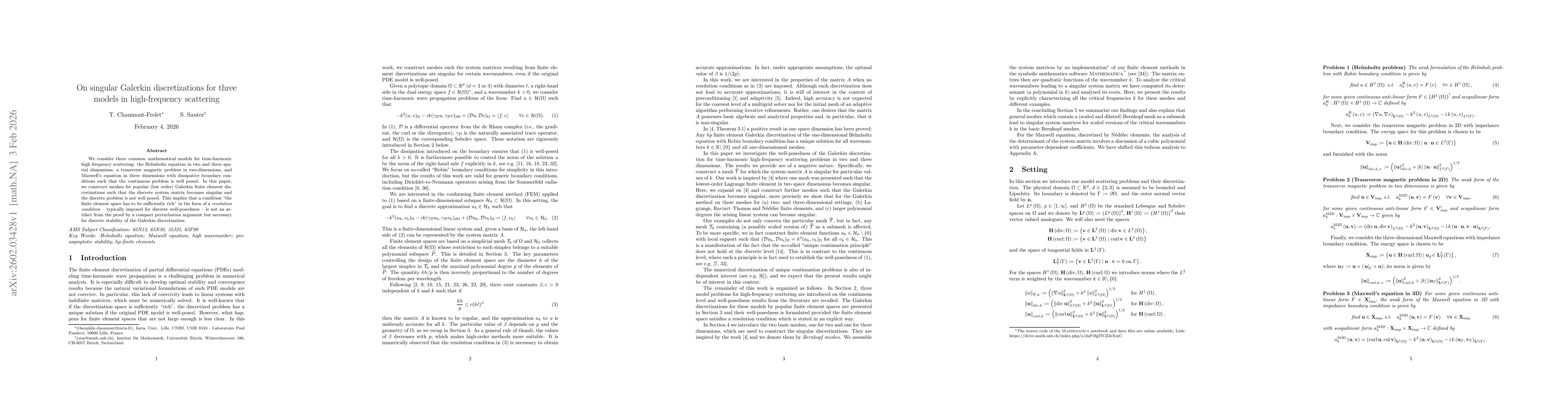 Thumbnail for On singular Galerkin discretizations for three models in high-frequency scattering
