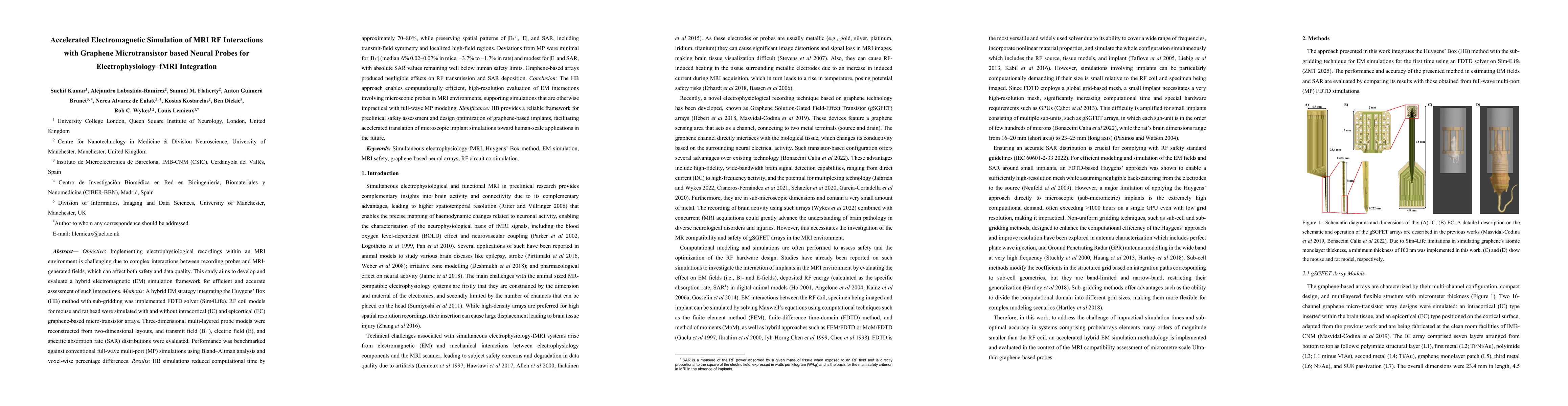 Thumbnail for Accelerated Electromagnetic Simulation of MRI RF Interactions with Graphene Microtransistor-Based Neural Probes for Electrophysiology-fMRI Integration