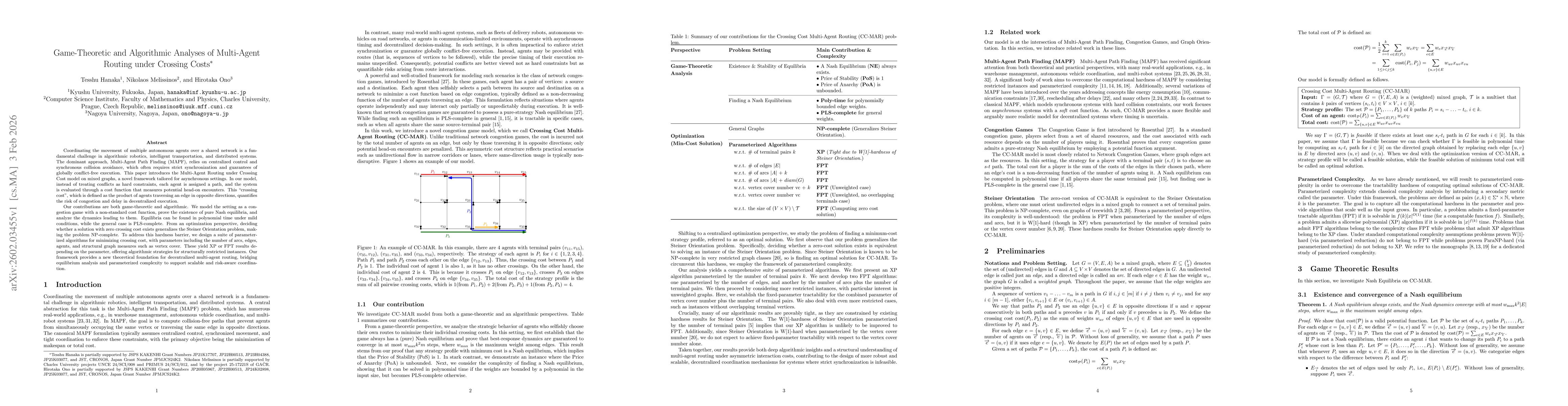 Thumbnail for Game-Theoretic and Algorithmic Analyses of Multi-Agent Routing under Crossing Costs