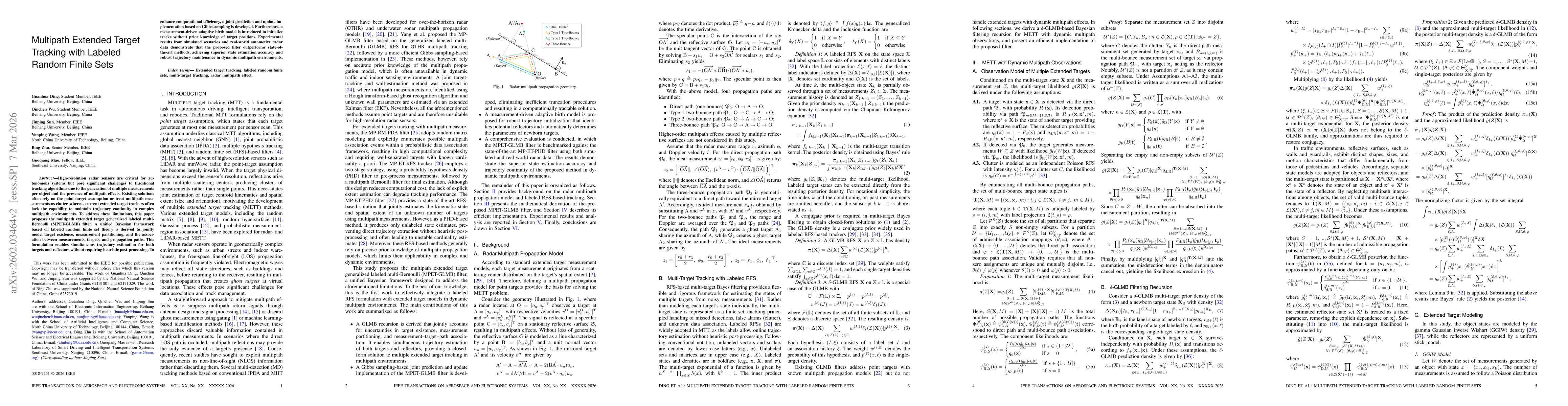 Thumbnail for Multipath Extended Target Tracking with Labeled Random Finite Sets
