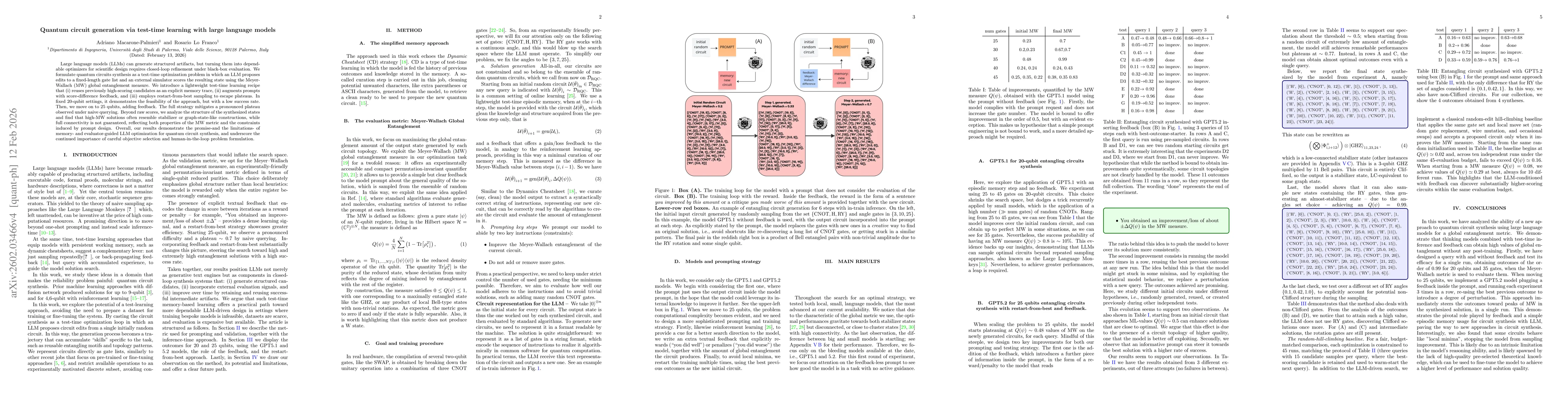 Thumbnail for Quantum Circuit Generation via test-time learning with large language models