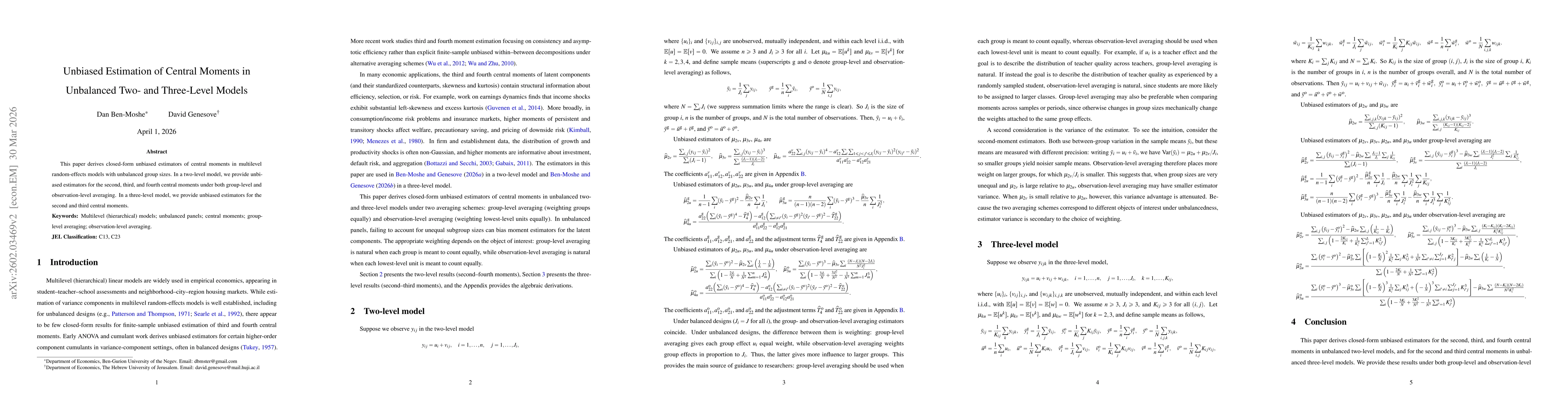 Thumbnail for Unbiased Estimation of Central Moments in Unbalanced Two- and Three-Level Models