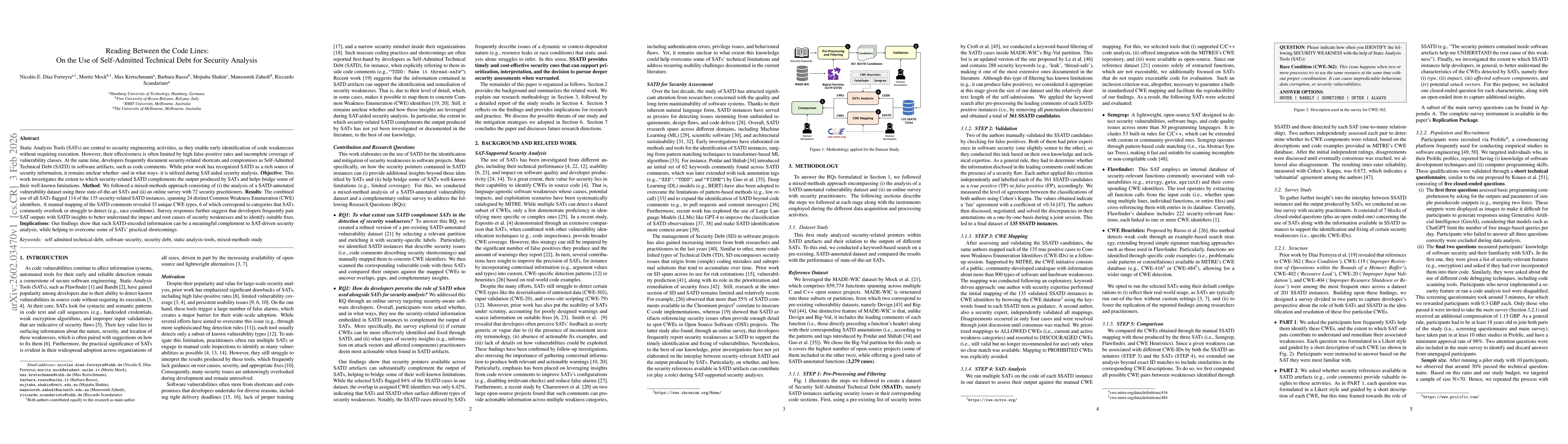 Thumbnail for Reading Between the Code Lines: On the Use of Self-Admitted Technical Debt for Security Analysis