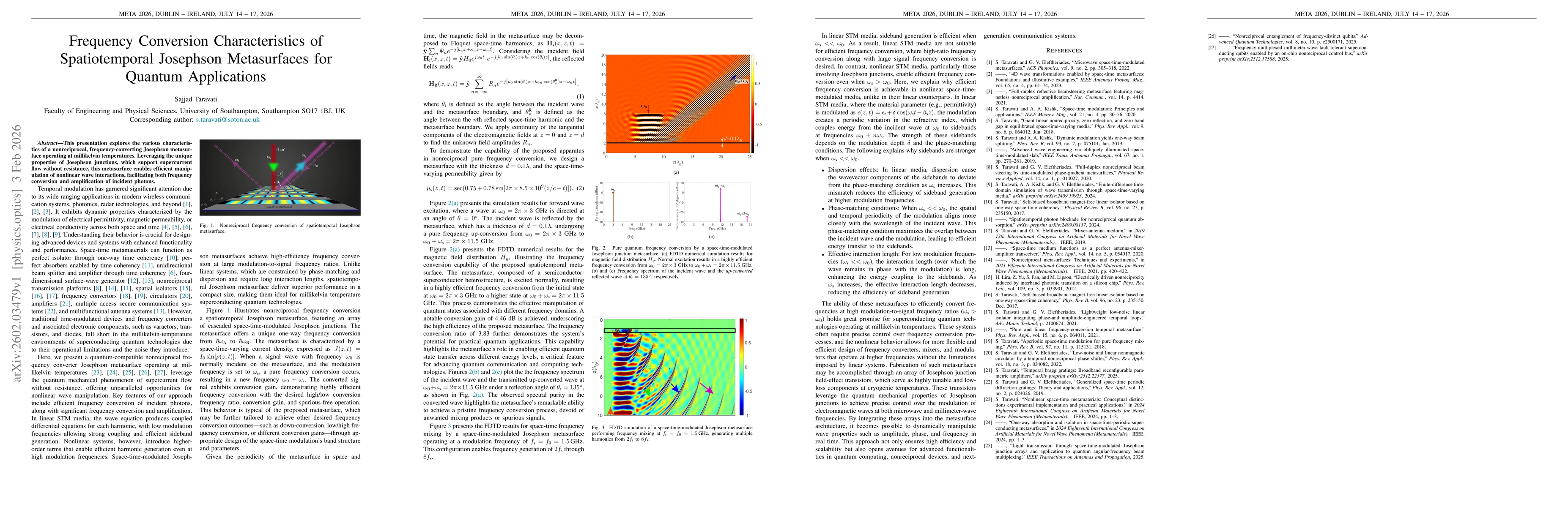 Thumbnail for Frequency Conversion Characteristics of Spatiotemporal Josephson Metasurfaces for Quantum Applications