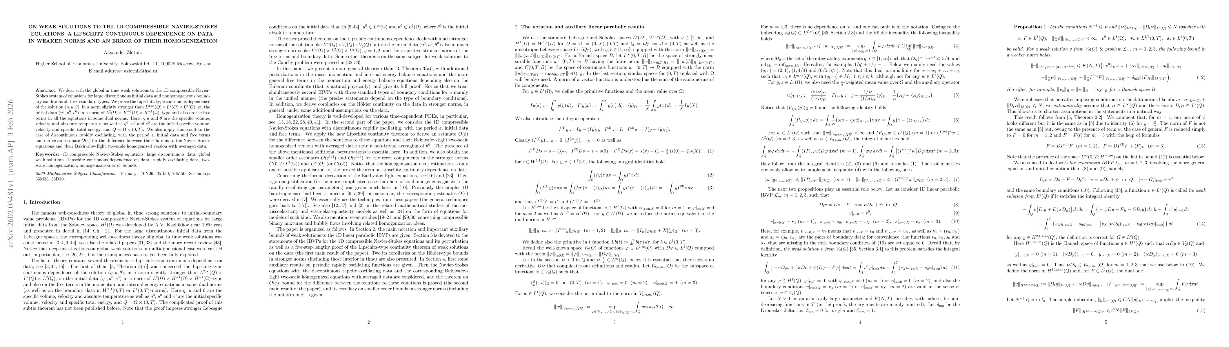 Thumbnail for On weak solutions to the 1d compressible Navier-Stokes equations: a Lipschitz continuous dependence on data in weaker norms and an error of their homogenization