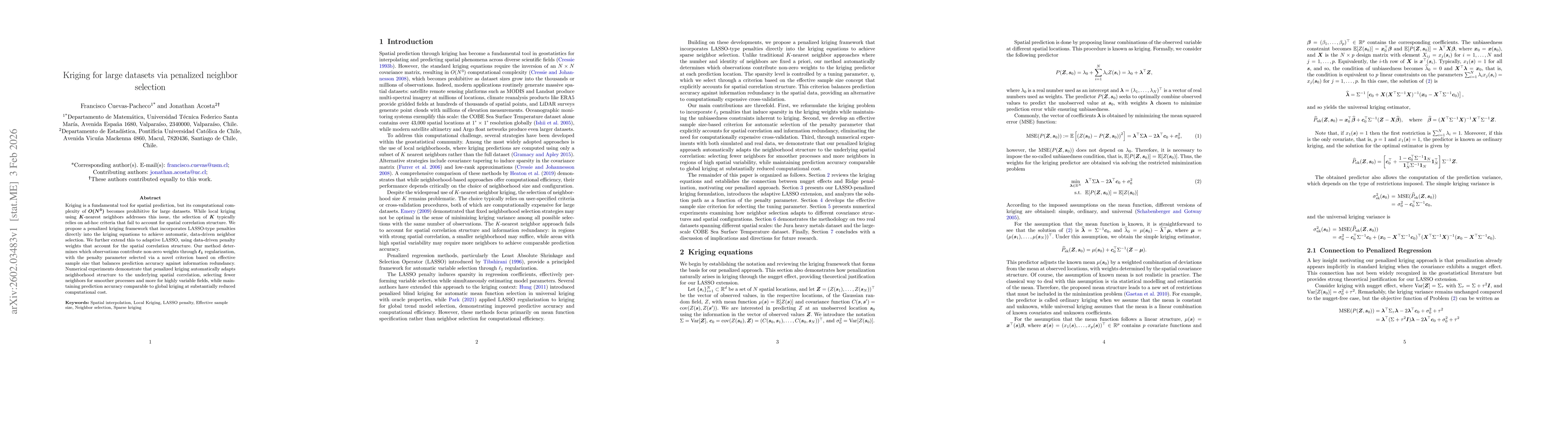 Thumbnail for Kriging for large datasets via penalized neighbor selection