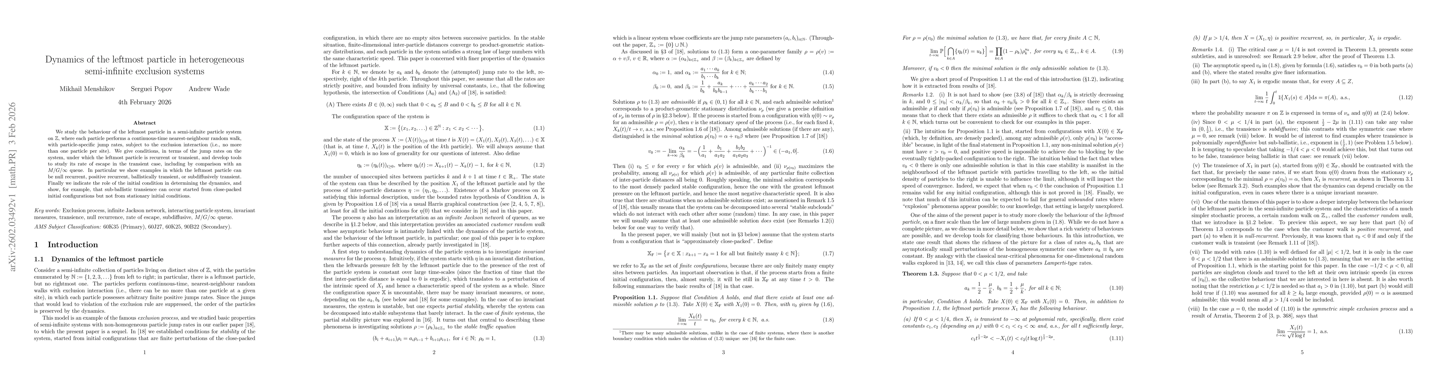 Thumbnail for Dynamics of the leftmost particle in heterogeneous semi-infinite exclusion systems