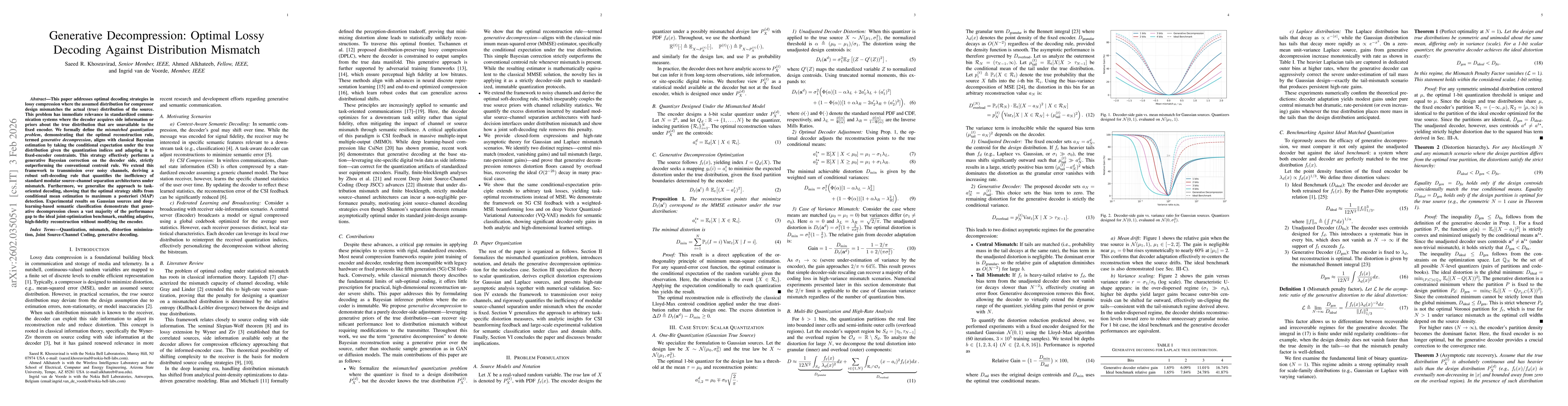Thumbnail for Generative Decompression: Optimal Lossy Decoding Against Distribution Mismatch