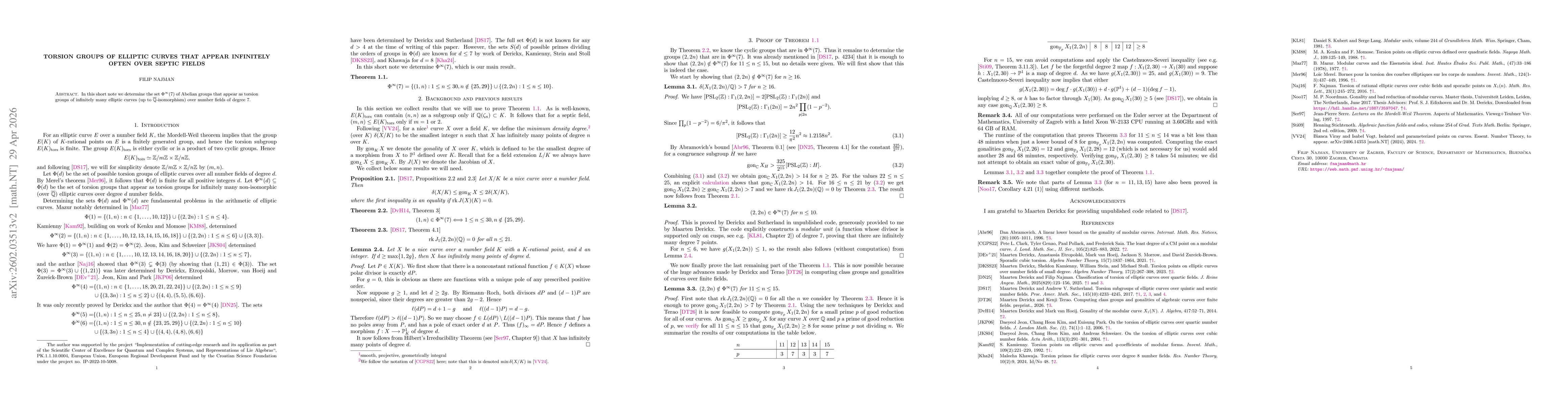 Thumbnail for Torsion groups of elliptic curves that appear infinitely often over septic fields