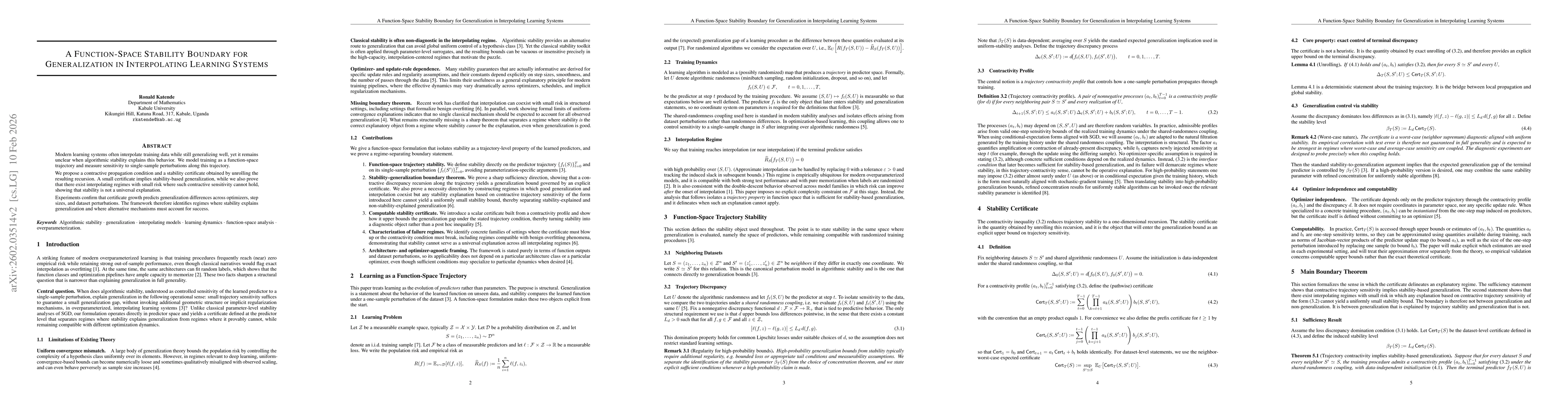 Thumbnail for A Function-Space Stability Boundary for Generalization in Interpolating Learning Systems