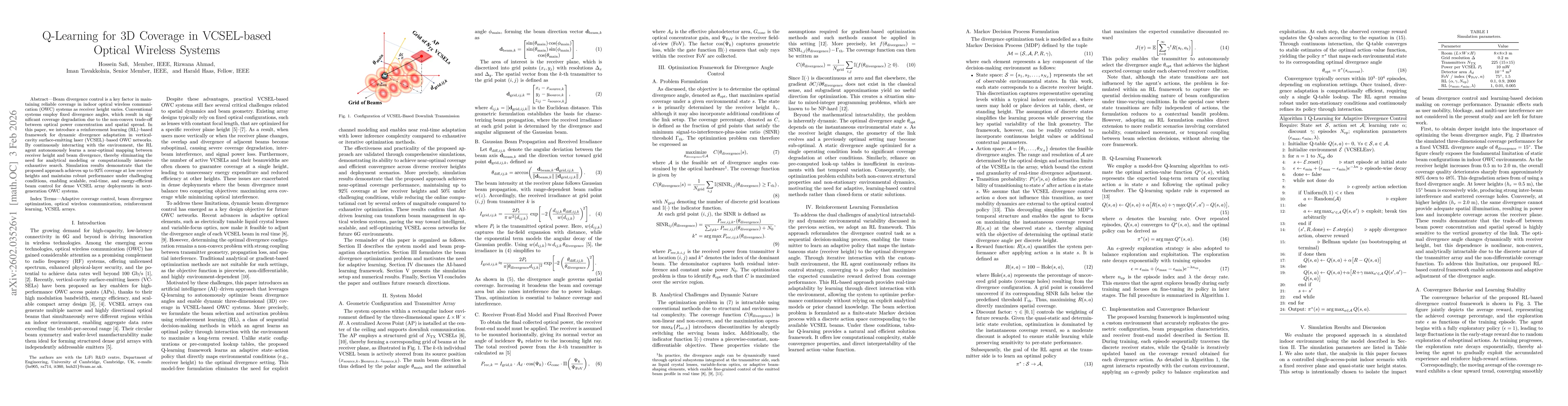Thumbnail for Q-Learning for 3D Coverage in VCSEL-based Optical Wireless Systems