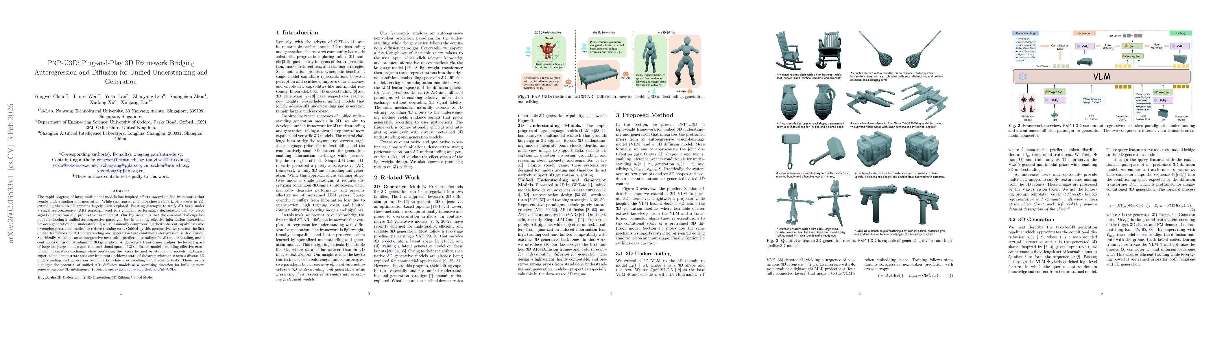 Thumbnail for PnP-U3D: Plug-and-Play 3D Framework Bridging Autoregression and Diffusion for Unified Understanding and Generation
