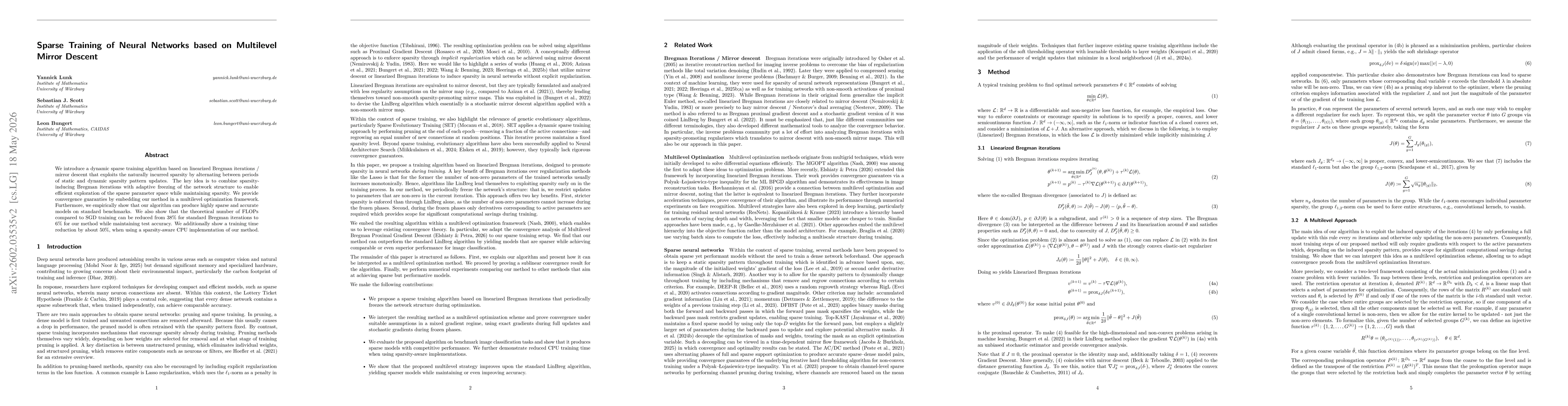 Thumbnail for Sparse Training of Neural Networks based on Multilevel Mirror Descent