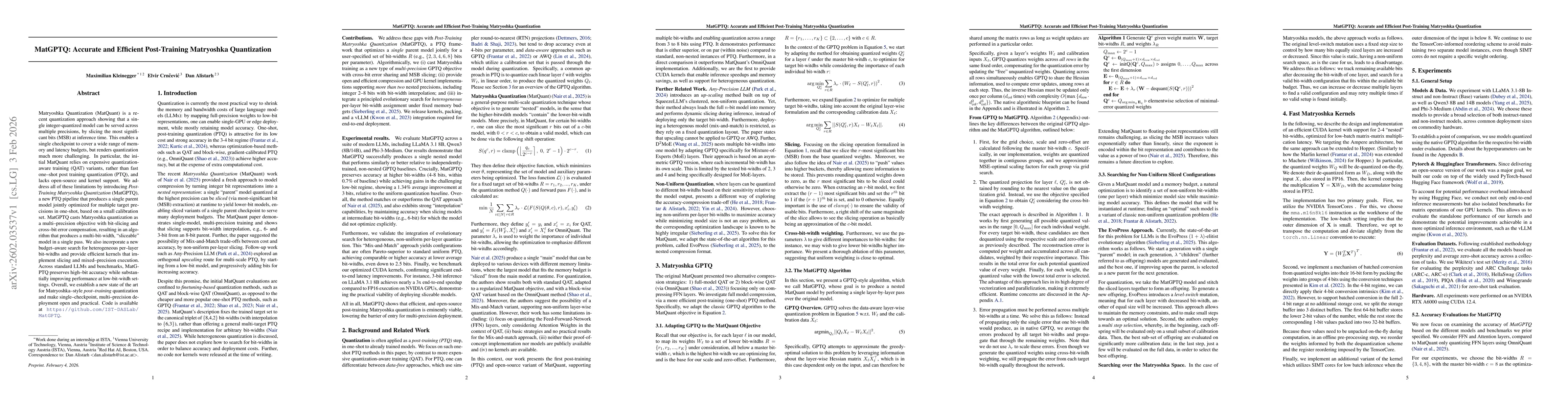 Thumbnail for MatGPTQ: Accurate and Efficient Post-Training Matryoshka Quantization