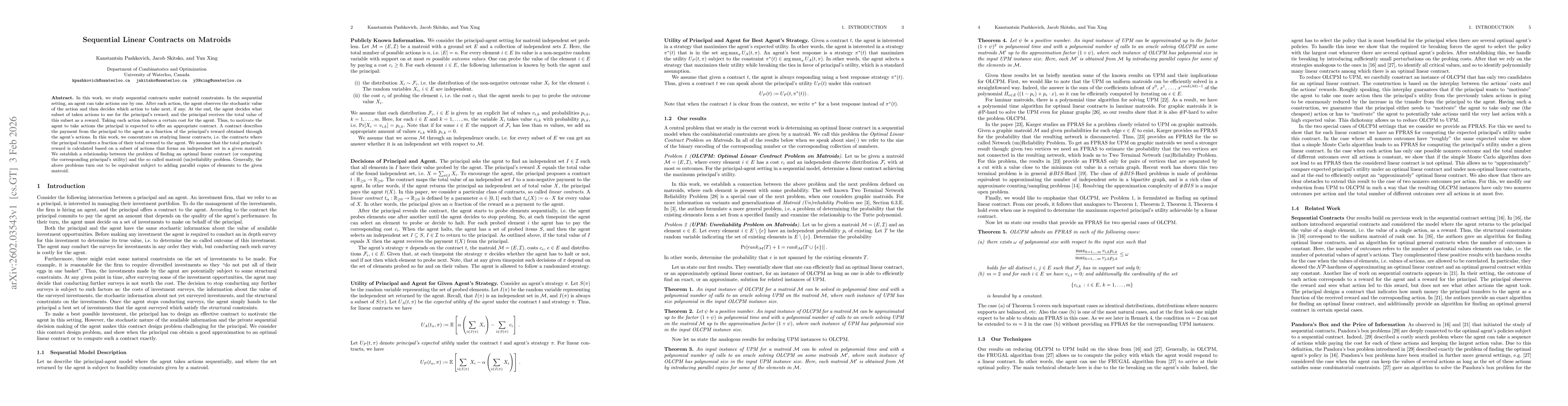 Thumbnail for Sequential Linear Contracts on Matroids