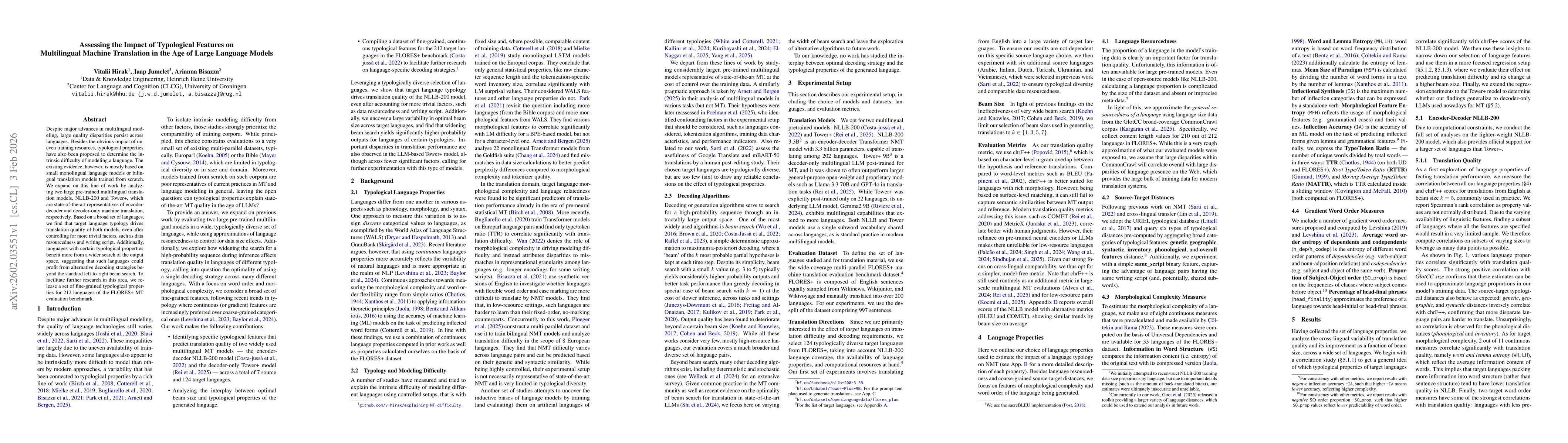 Thumbnail for Assessing the Impact of Typological Features on Multilingual Machine Translation in the Age of Large Language Models