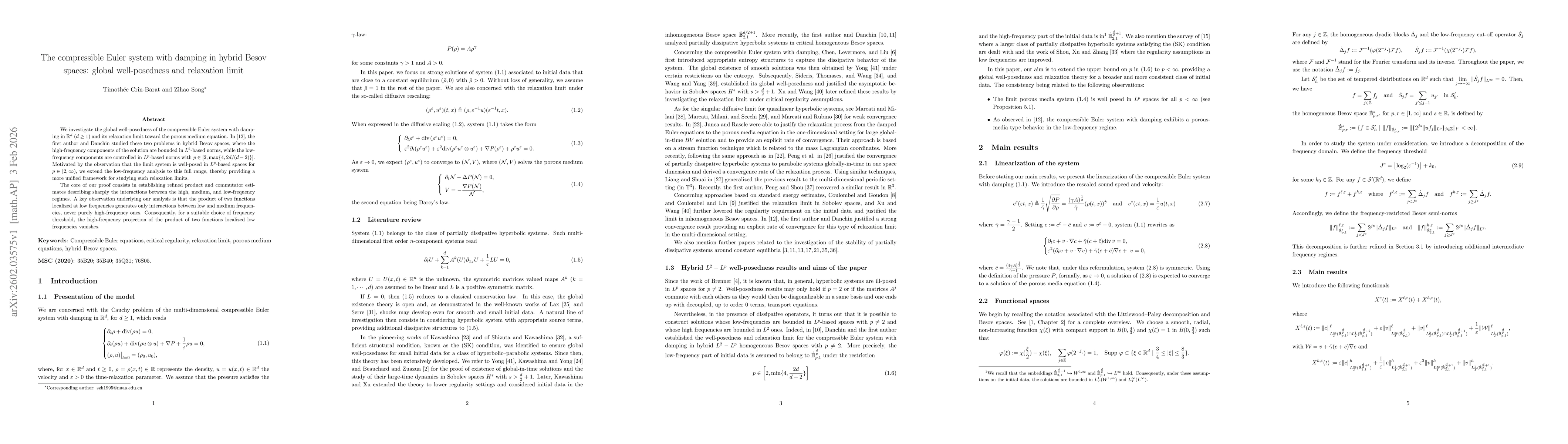 Thumbnail for The compressible Euler system with damping in hybrid Besov spaces: global well-posedness and relaxation limit