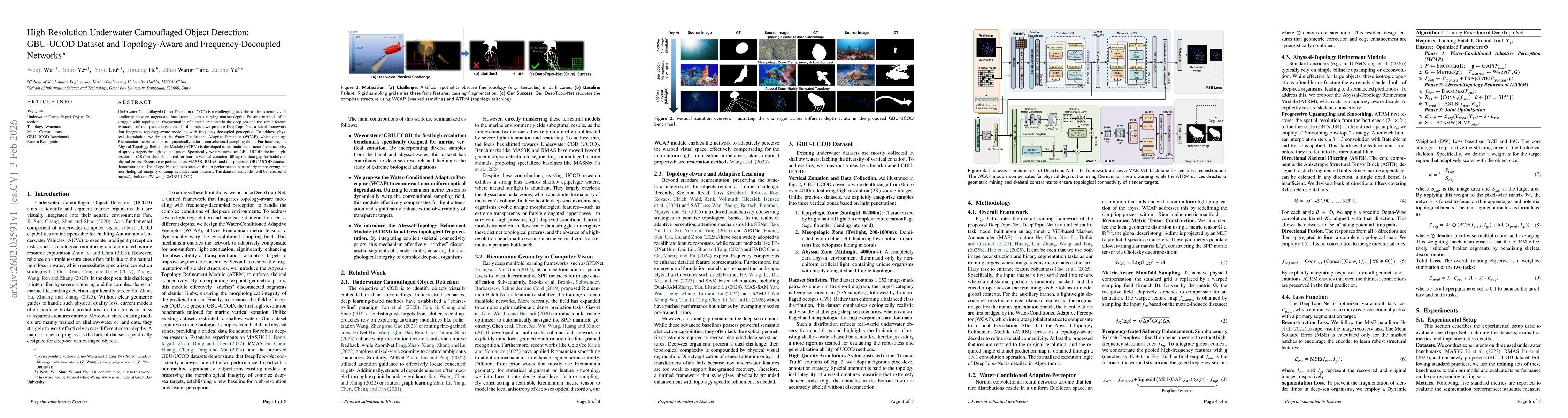 Thumbnail for High-Resolution Underwater Camouflaged Object Detection: GBU-UCOD Dataset and Topology-Aware and Frequency-Decoupled Networks