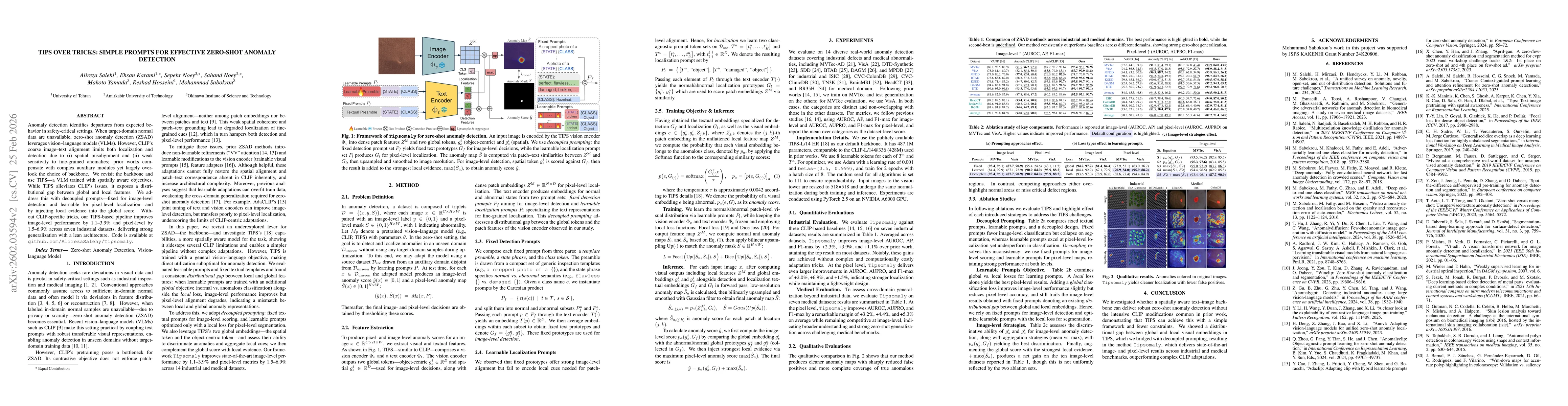 Thumbnail for TIPS Over Tricks: Simple Prompts for Effective Zero-shot Anomaly Detection